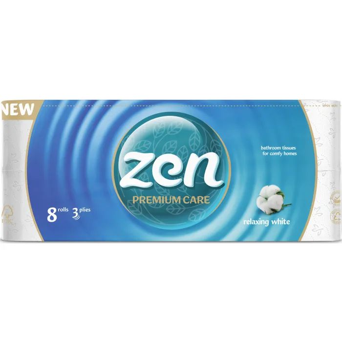 Туалетний папір Zen Premium Care Relaxing White 3 шари 4 рулони (5944582100176)