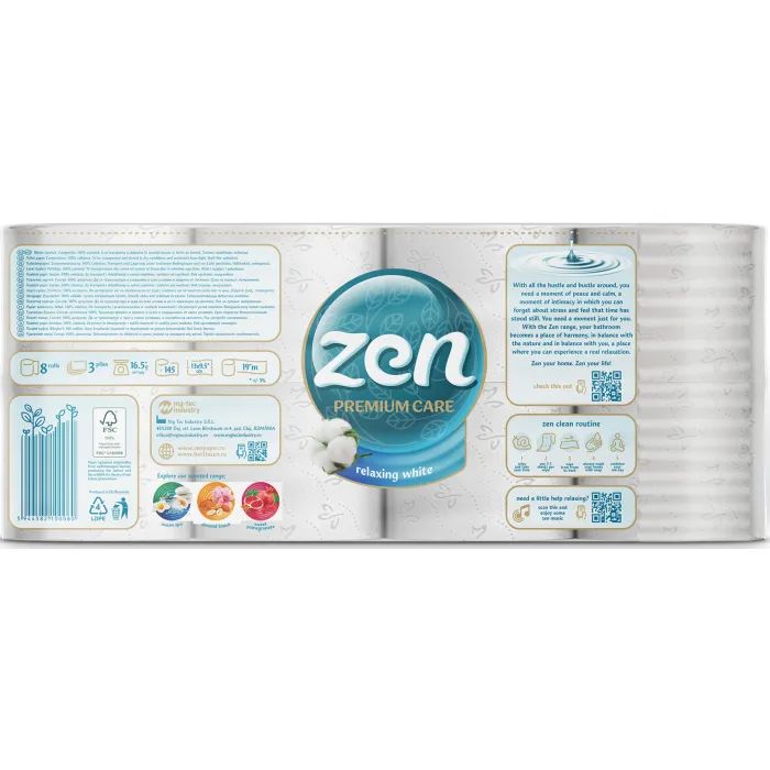 Туалетний папір Zen Premium Care Relaxing White 3 шари 4 рулони (5944582100176) зображення 3