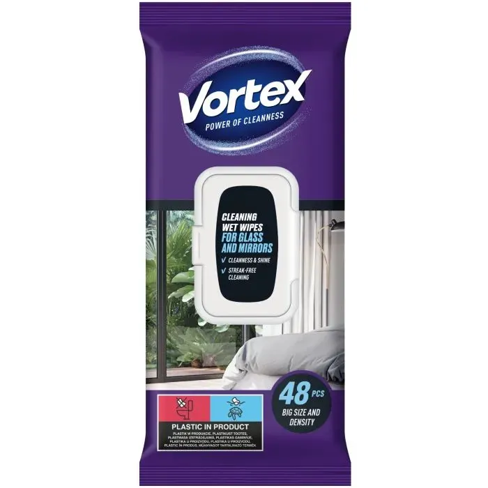 Серветки для прибирання Vortex Вологі Для скла З клапаном 48 шт. (4823071662771)