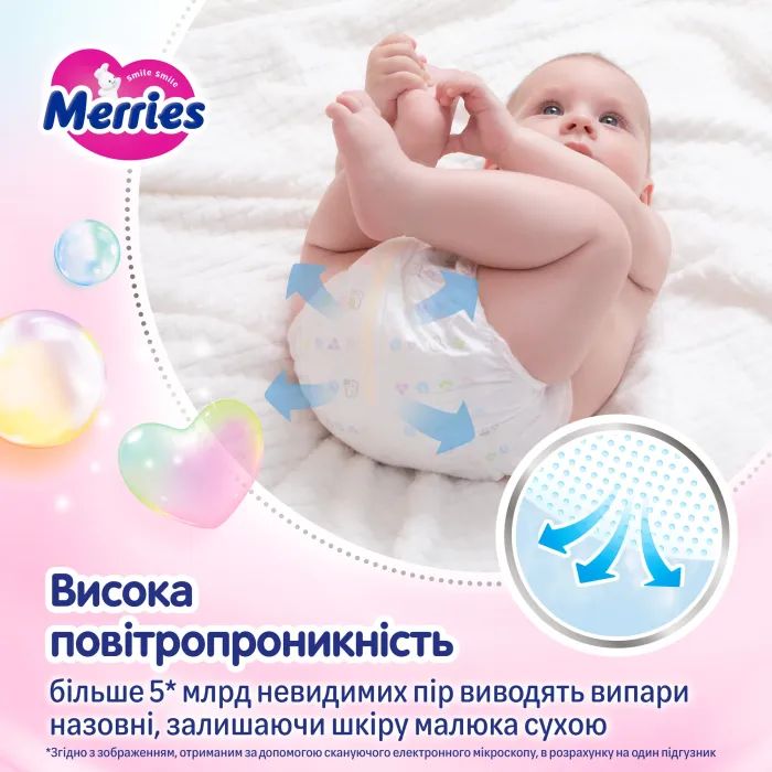 Подгузники Merries розмір S (4-8 кг) 62 шт (4901301437709) изображение 3