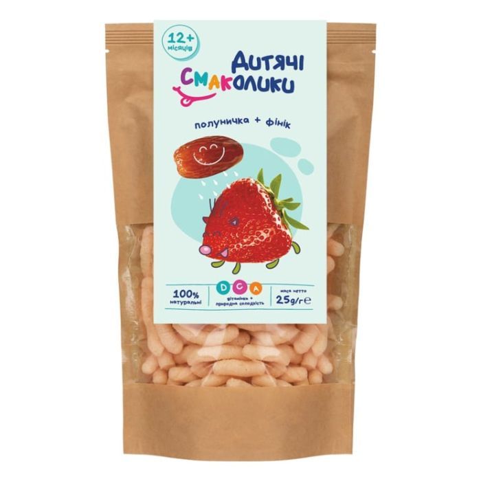 Детские снеки Дитячі Смаколики Кукурузные палочки клубника-финик 25 г (1181046)