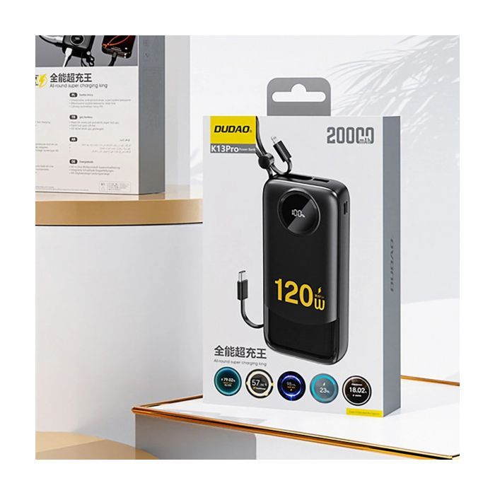 Батарея універсальна Dudao K13Pro 20000mAh 22,5W PD, QC, with built-in USB-C/Lightning cables (6977196680276) зображення 2