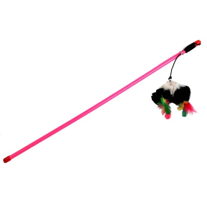Іграшка для котів "FOX" Вудка-дражнилка "Мишка пухнаста з пір'ям" (5901436131328)