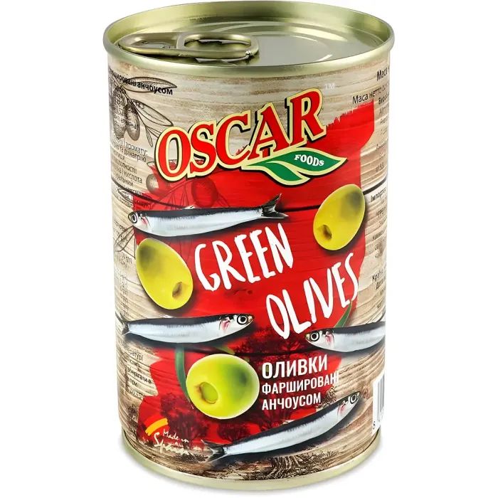 Овощная консервация Oscar foods Оливки фаршированные анчоусом 300 г (8413552051703)