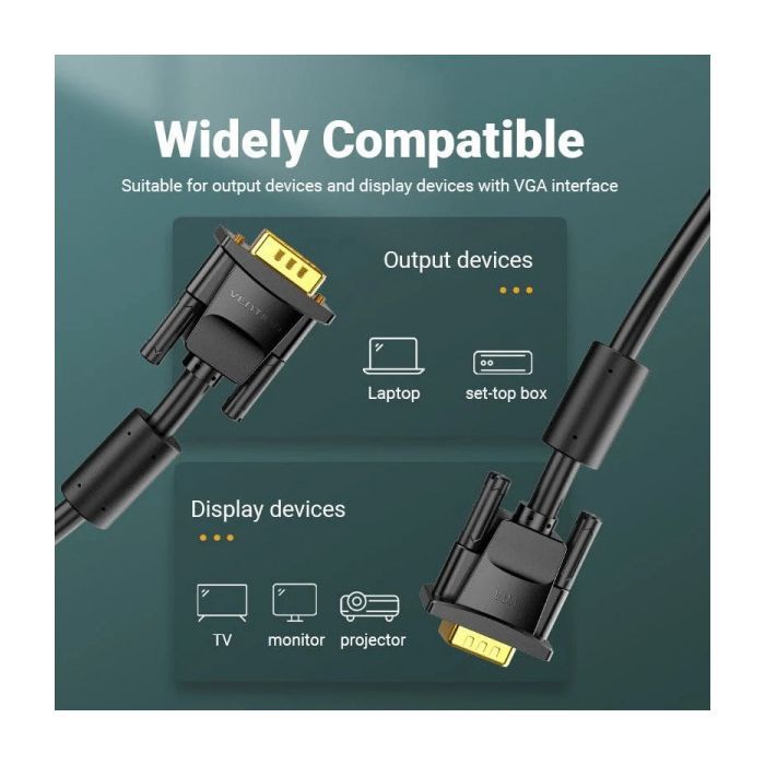 Кабель мультимедийный VGA M to VGA M 1.0m ferrite black Vention (DAEBF) изображение 10