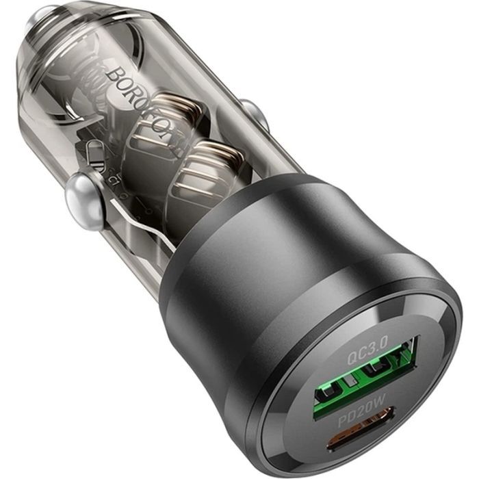 Зарядний пристрій BOROFONE 1xUSB-C PD + 1xUSB 38W car adapter transparent black (6941991106965) зображення 2