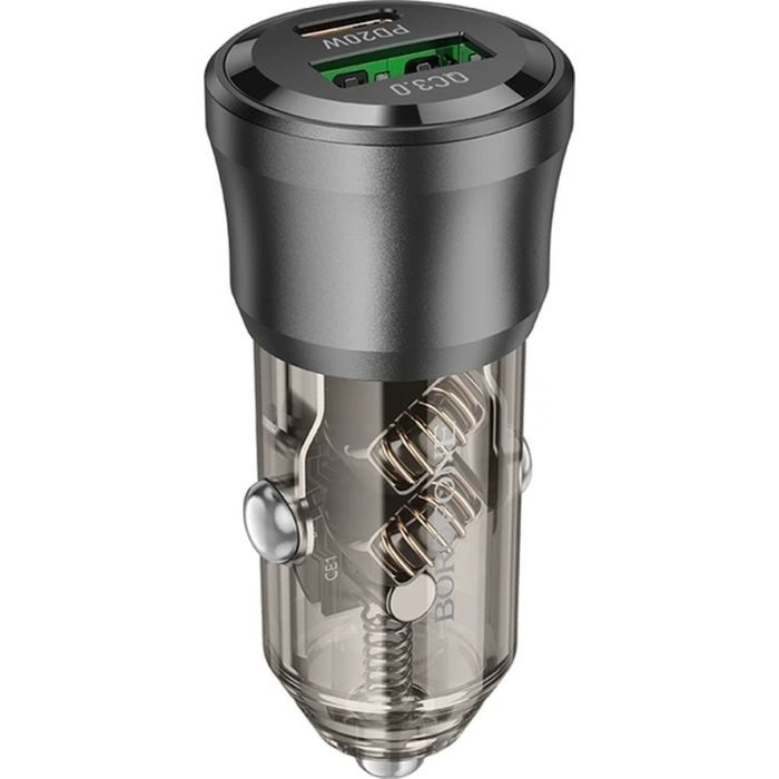 Зарядний пристрій BOROFONE 1xUSB-C PD + 1xUSB 38W car adapter transparent black (6941991106965) зображення 3