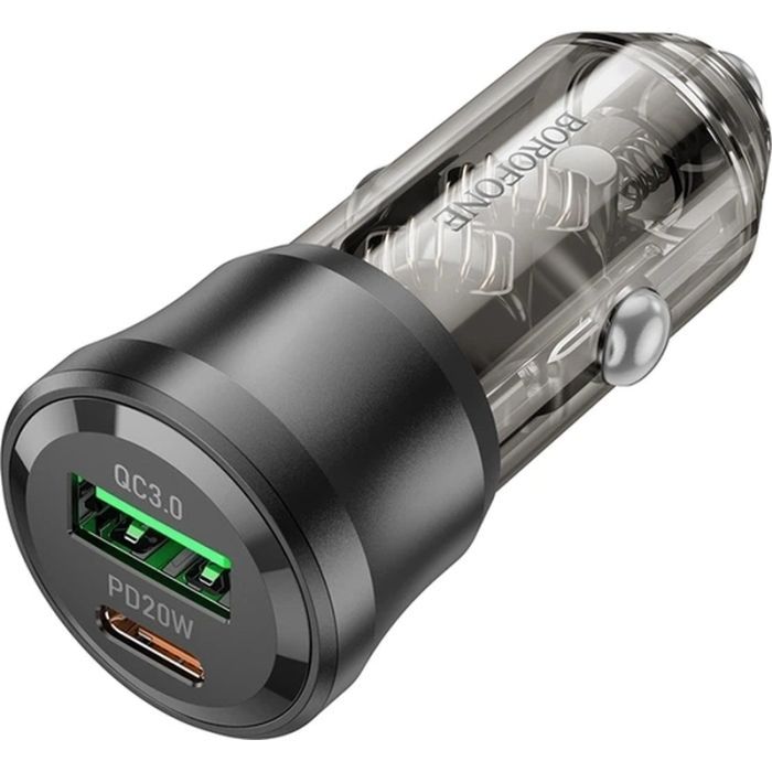 Зарядний пристрій BOROFONE 1xUSB-C PD + 1xUSB 38W car adapter transparent black (6941991106965) зображення 4