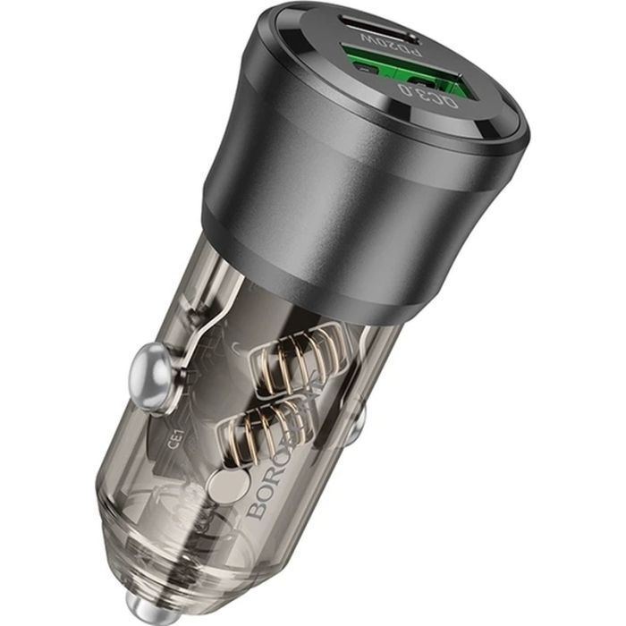 Зарядний пристрій BOROFONE 1xUSB-C PD + 1xUSB 38W car adapter transparent black (6941991106965) зображення 5