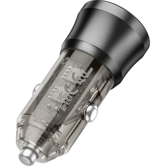 Зарядний пристрій BOROFONE 1xUSB-C PD + 1xUSB 38W car adapter transparent black (6941991106965) зображення 6