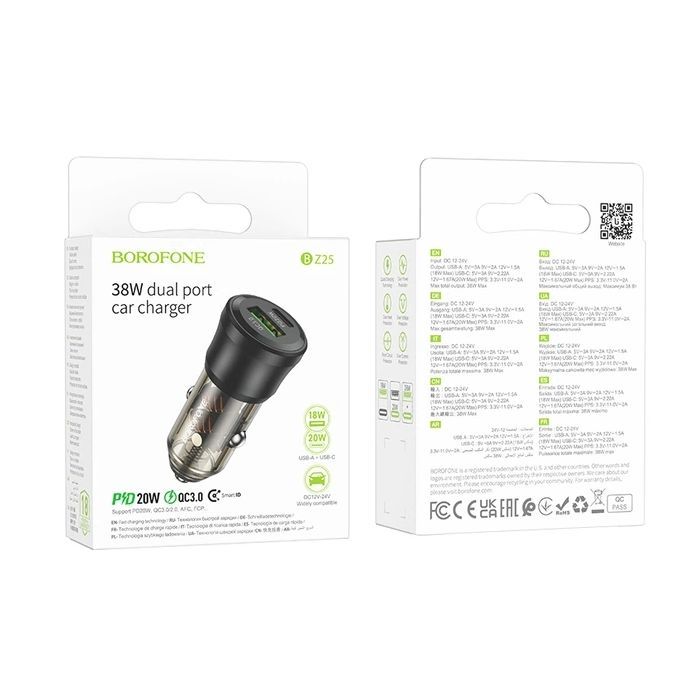 Зарядний пристрій BOROFONE 1xUSB-C PD + 1xUSB 38W car adapter transparent black (6941991106965) зображення 9