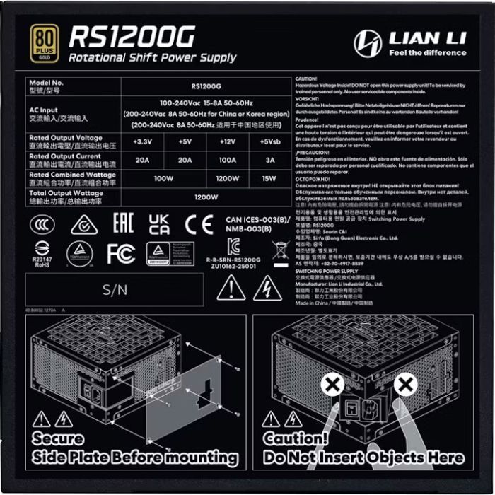 Блок питания Lian Li 1200W RS Gold (G9P.RS1200G.BH00.EU) изображение 7