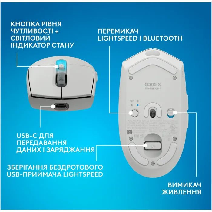 Мышка Logitech G305 X Superlight Wireless White (910-007747) изображение 10