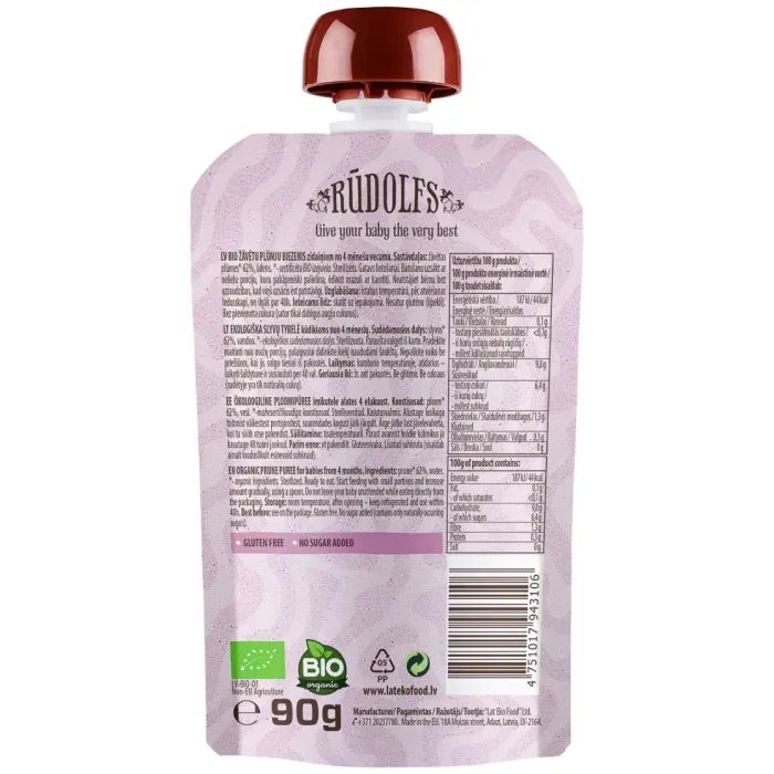 Детское пюре Rudolfs органическое чернослив 4+, 90 г (4751017943106) изображение 2