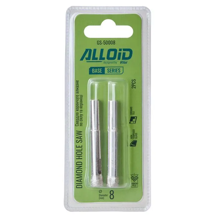 Сверло Alloid Base, корончате, алмазне, по скло та кераміці, 8мм, 2шт. (GS-50008) изображение 4
