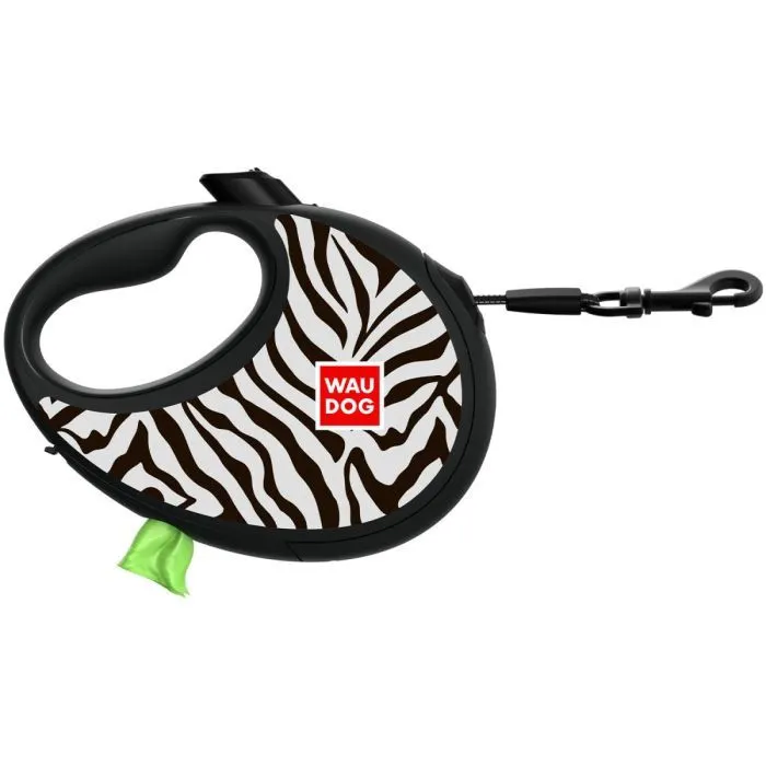 Поводок для собак WAUDOG R-leash с контейнером для пакетов "Зебра", светоотражающая лента M (256-0055)