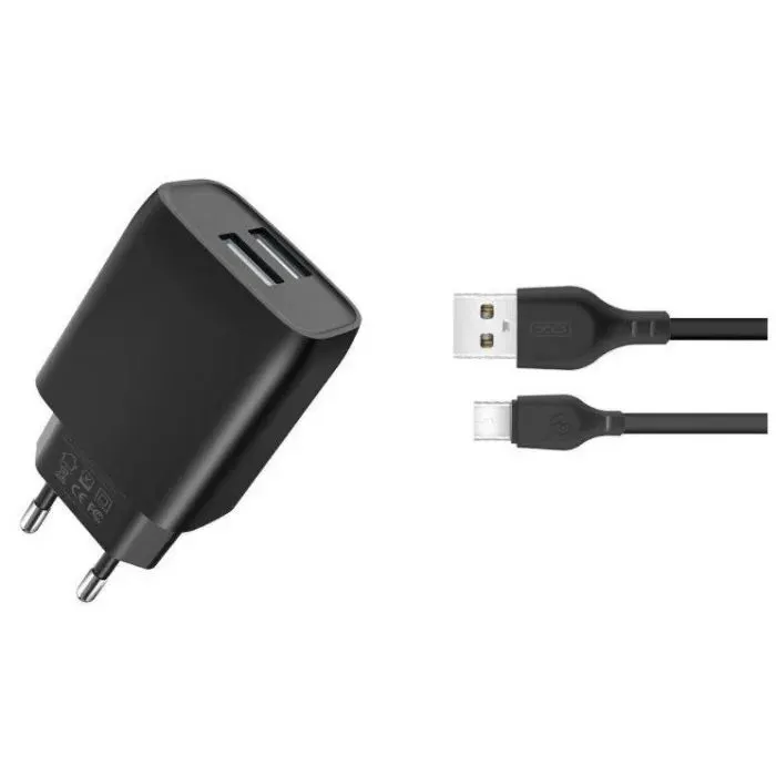 Зарядное устройство XO L54 2xUSB 12W + cable USB to Lightning black (XO-L57-LGHT-BK)