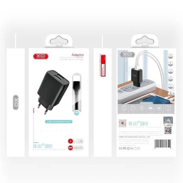 Зарядное устройство XO L54 2xUSB 12W + cable USB to Lightning black (XO-L57-LGHT-BK) изображение 4