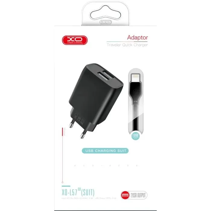 Зарядное устройство XO L54 2xUSB 12W + cable USB to Lightning black (XO-L57-LGHT-BK) изображение 5
