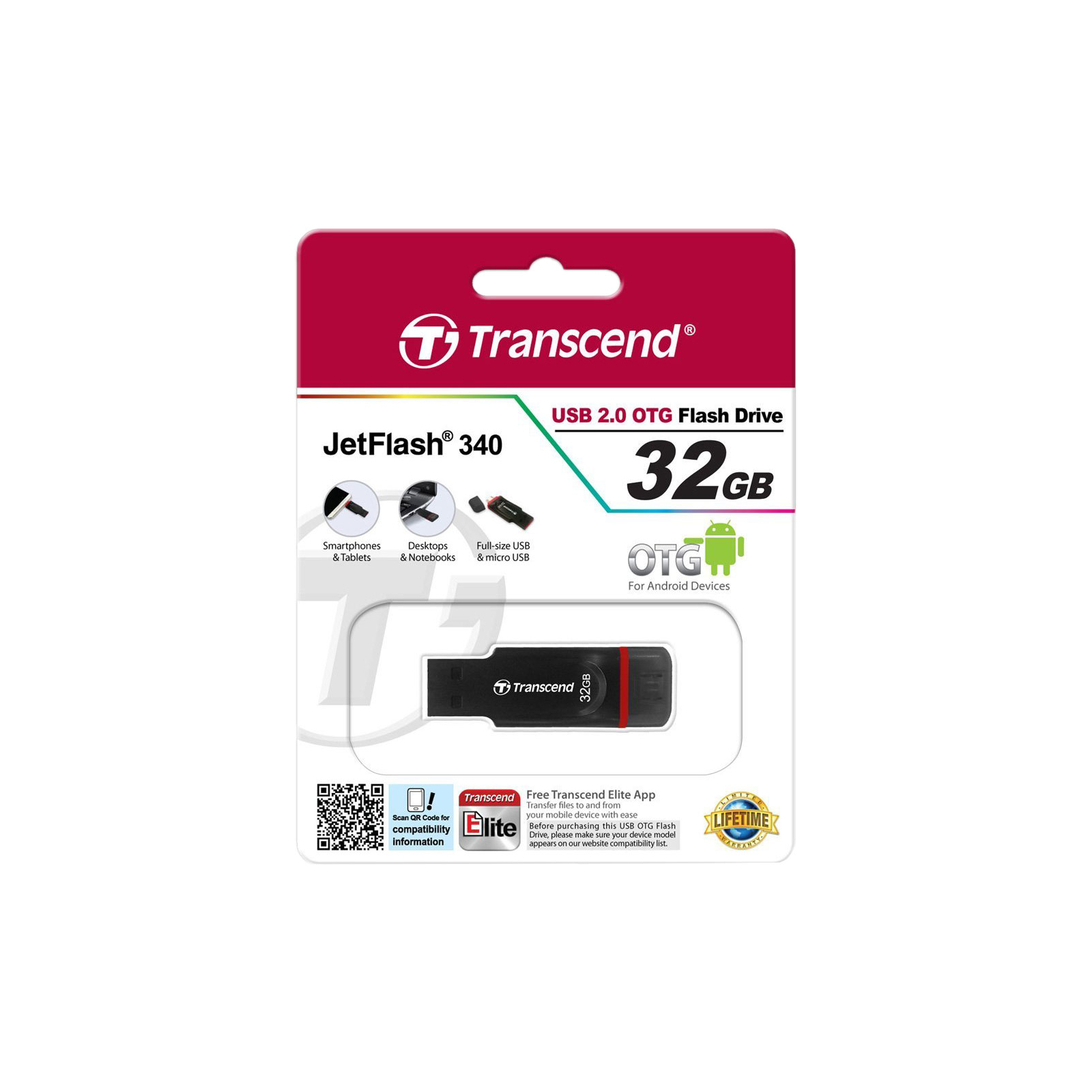 USB флеш накопитель Transcend JetFlash 340 USB2.0 On-The-Go (TS16GJF340) изображение 7