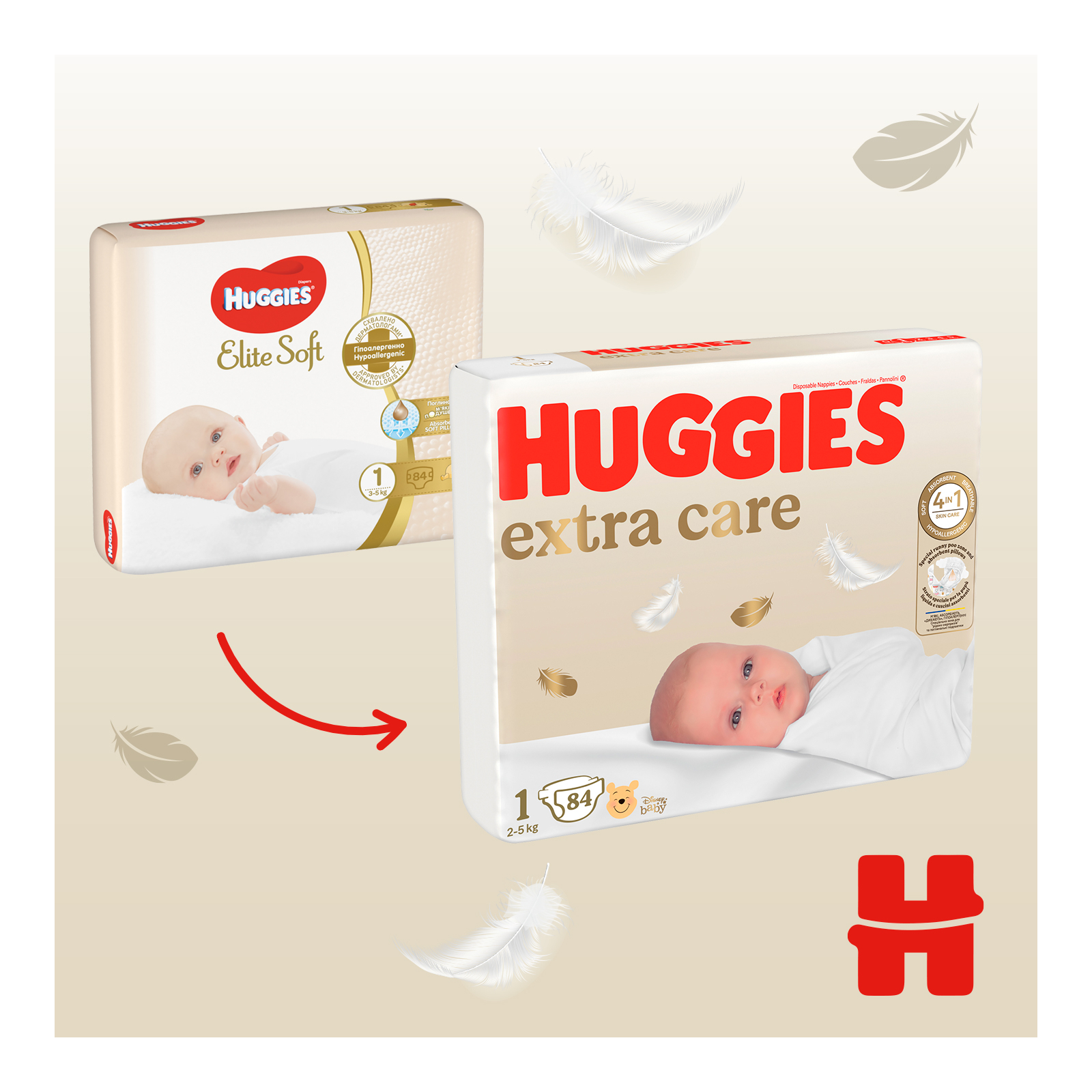 Підгузки Huggies Extra Care Розмір 1 (2-5 кг) 84 шт (5029053578057) зображення 4