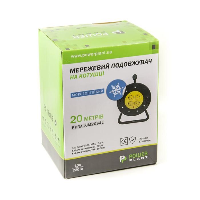 Сетевой удлинитель PowerPlant на катушке 20 м, 4 розетки, морозостойкий (JY-2002/20) (PPRA10M20S4L) изображение 4