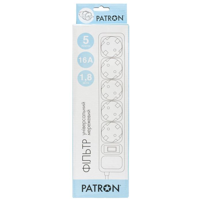 Мережевий фільтр живлення Patron 1.8 m3*1.5mm2 (SP-1652) 5 розеток BLACK (EXT-PN-SP-1652) зображення 2