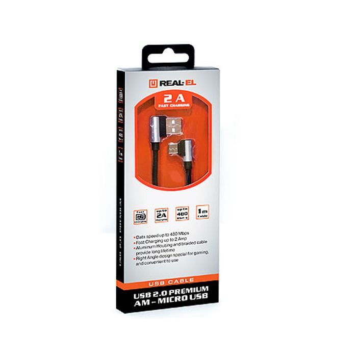 Дата кабель USB 2.0 AM to Micro 5P 1.0m Premium black REAL-EL (EL123500031) изображение 5