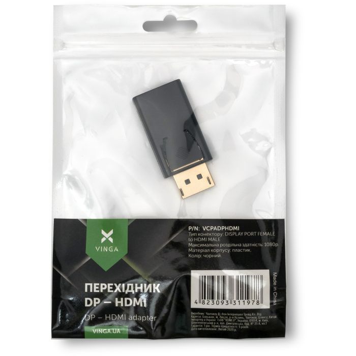 Перехідник DP M to HDMI F Vinga (VCPADPHDMI) зображення 4