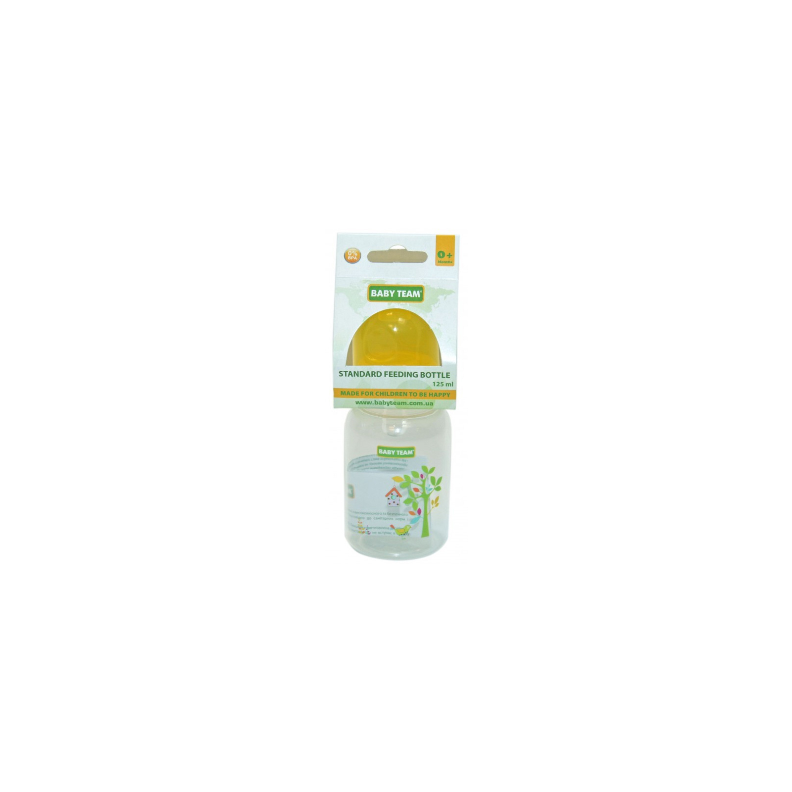 Бутылочка для кормления Baby Team с силиконовой соской, 125 мл 0+ желтая (1400_желтый)