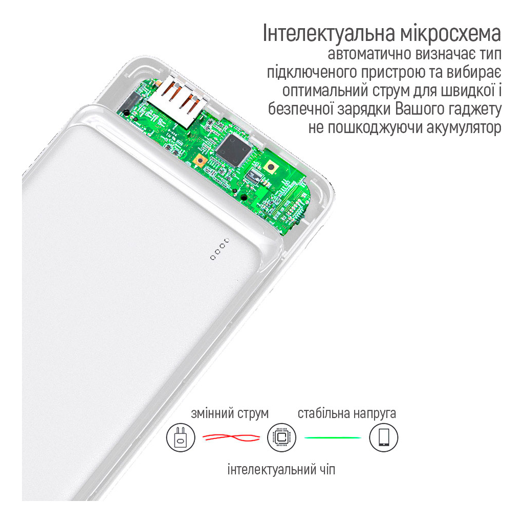 Батарея універсальна ColorWay 10 000 mAh Slim (USB QC3.0 + USB-C Power Delivery 18W) White (CW-PB100LPG3WT-PD) зображення 7