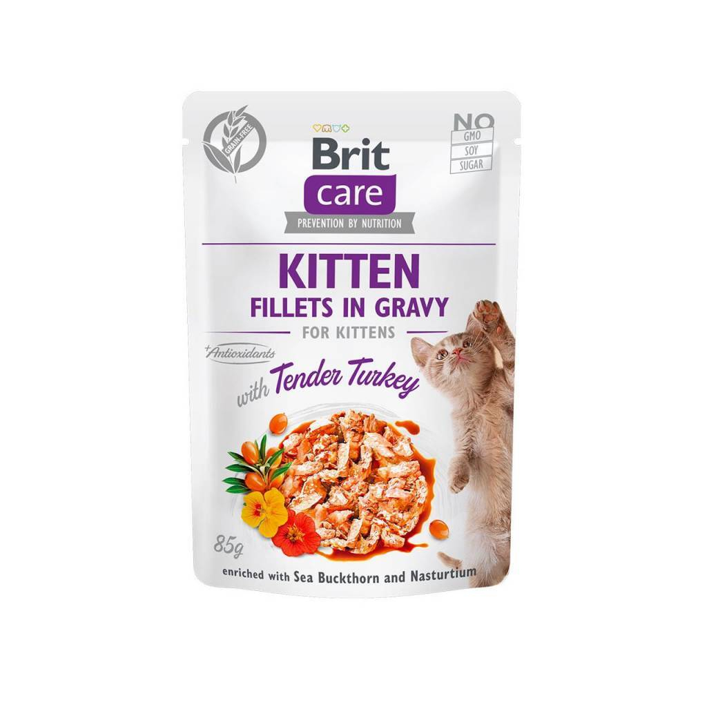 Влажный корм для кошек Brit Care Cat pouch для котят 85 г (филе индейки в соусе) (8595602540532)
