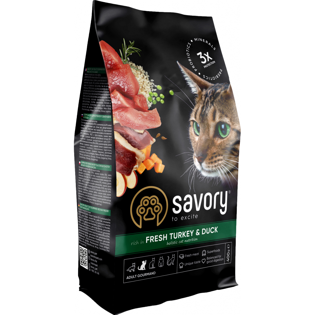 Сухий корм для кішок Savory Adult Cat Gourmand Fresh Turkey and Duck 8 кг (4820232630068)