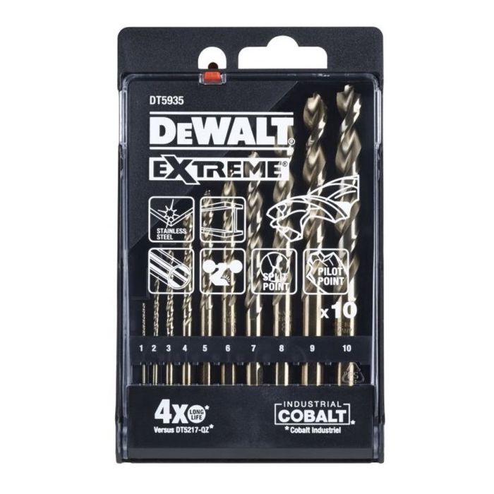 Набор сверл DeWALT по металлу EXTREME COBALT,HSS-Co,10 шт., пластиковая кассета (DT5935)