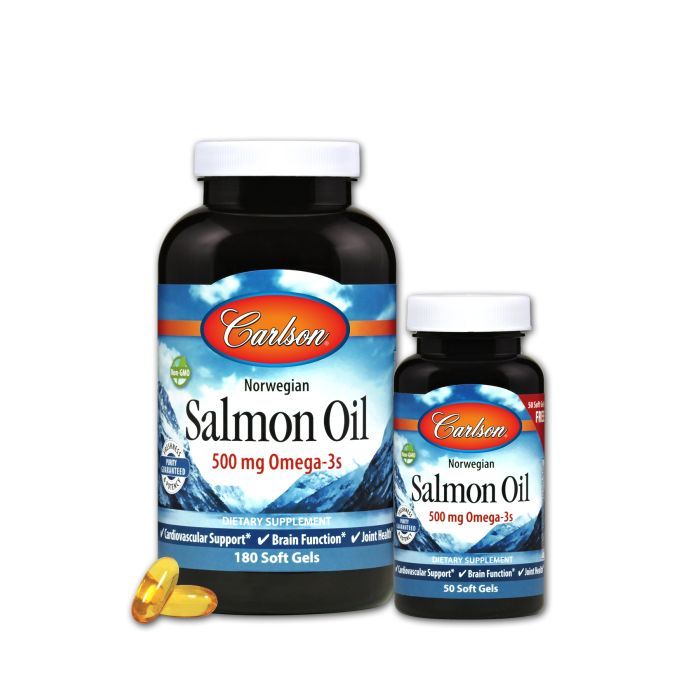 Жирні кислоти Carlson Норвезький Лососевий Жир, 500 мг, Norwegian Salmon Oil, 180+ (CAR-01504)
