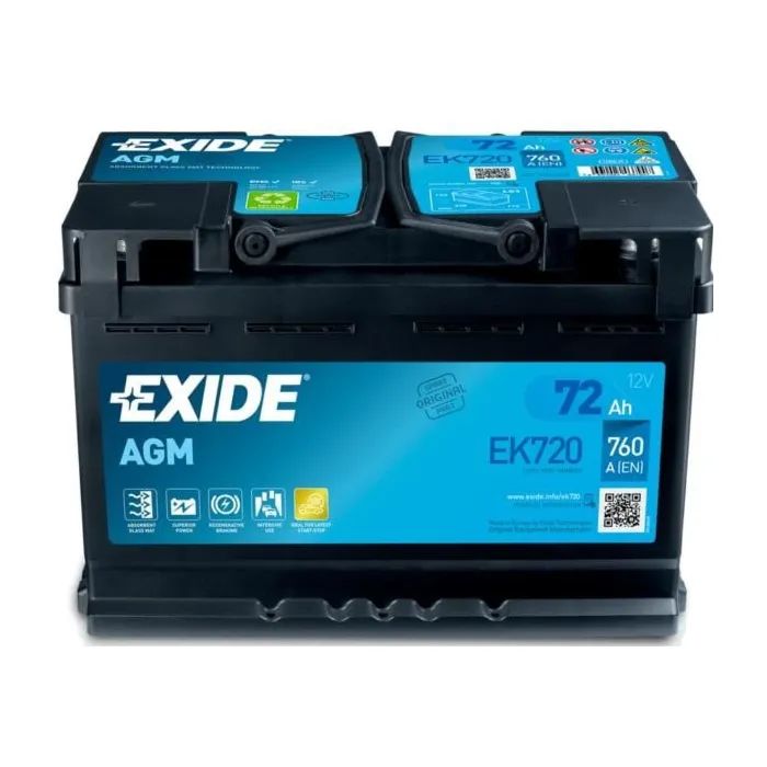 Акумулятор автомобільний EXIDE START-STOP AGM 72Ah 760EN (EK720)