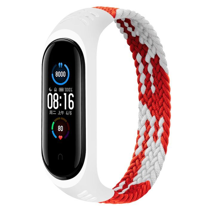 Ремінець до фітнес браслета BeCover Elastic Nylon Style для Xiaomi Mi Smart Band 5/6 (Size S) Red-White (706137)
