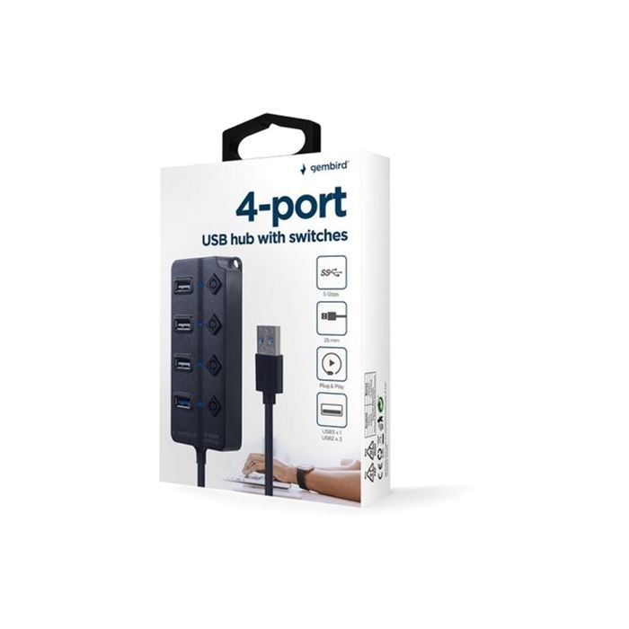 Концентратор Gembird 4 ports (1xUSB3.1+3xUSB2.0) switch black (UHB-U3P1U2P3P-01) зображення 6