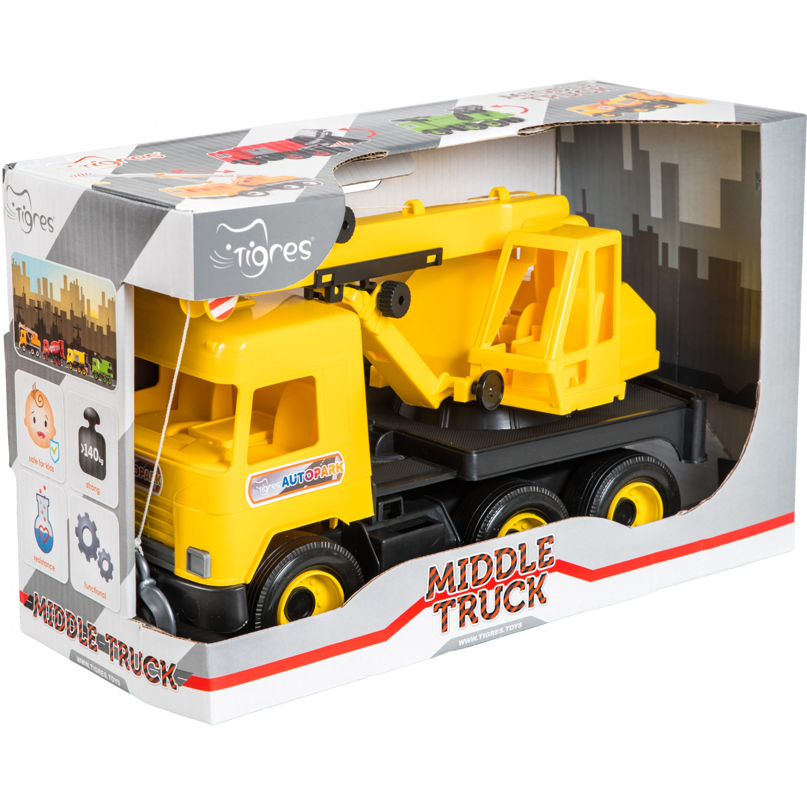Спецтехніка Tigres Авто "Middle truck" кран (жовтий) в коробці (39491) зображення 2