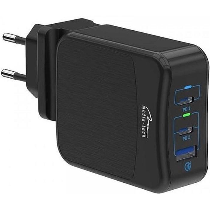 Зарядний пристрій Media-Tech 2xUSB-C PD 65W USB QC 3.0 black (MT6252) зображення 2