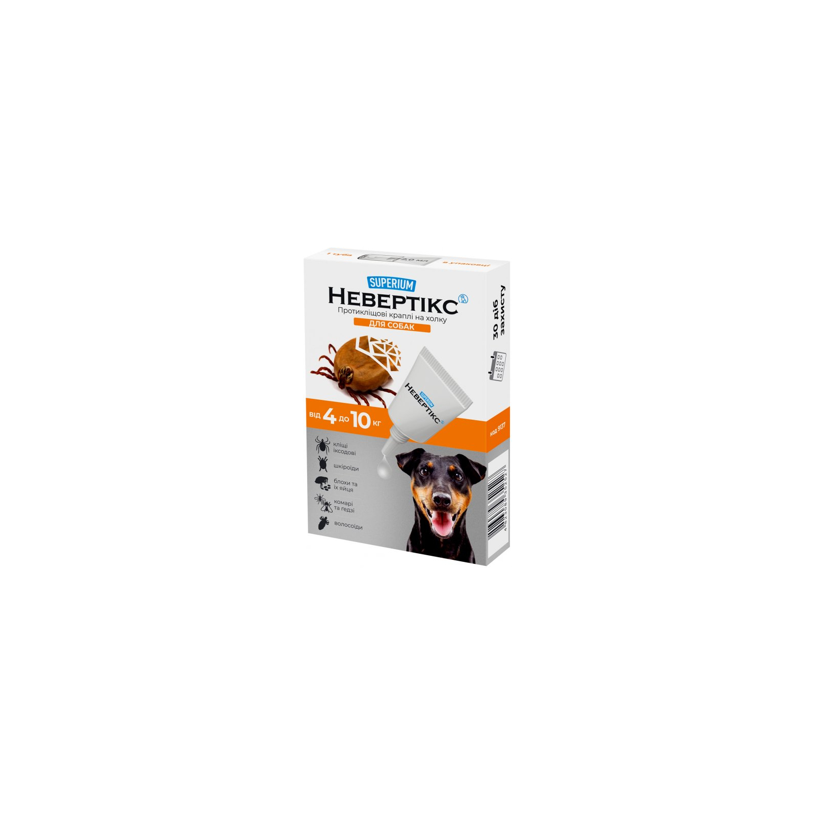 Краплі для тварин SUPERIUM Nevertix Протикліщові для собак від 4 до 10 кг (9137)