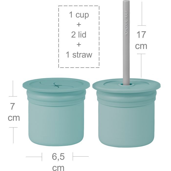 Поильник-непроливайка MinikOiOi Sip+Snack (Aqua Green/Powder Grey) (101100107) изображение 2