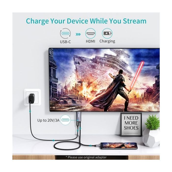 Переходник USB-C to HDMI 1.8m 4K60Hz Choetech (XCH-M180GY) изображение 2