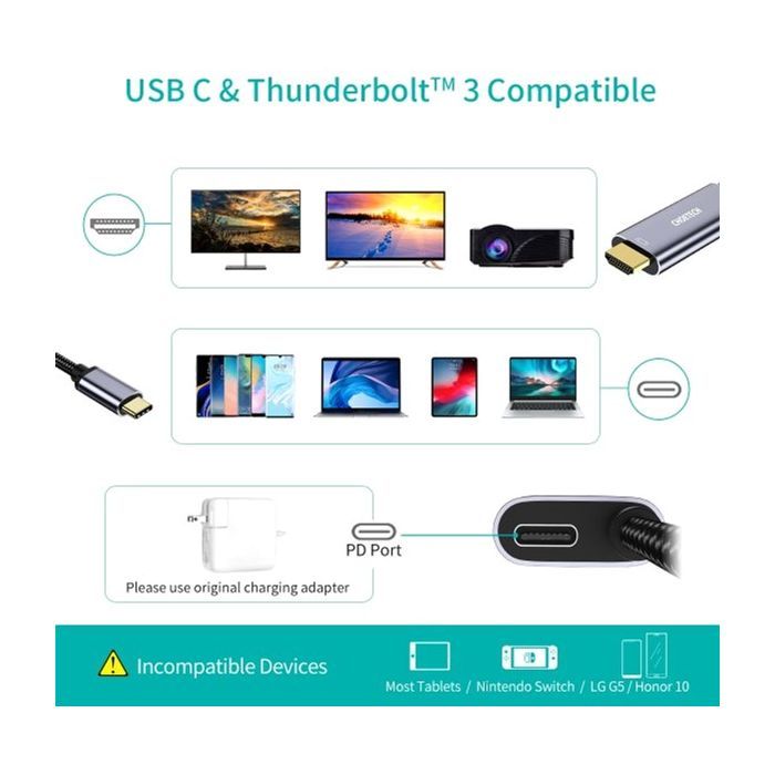 Переходник USB-C to HDMI 1.8m 4K60Hz Choetech (XCH-M180GY) изображение 4