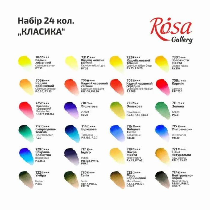 Акварельні фарби Rosa Gallery Класика 24 кольори 2.5 мл кювета, картон, (4823098502821) зображення 4