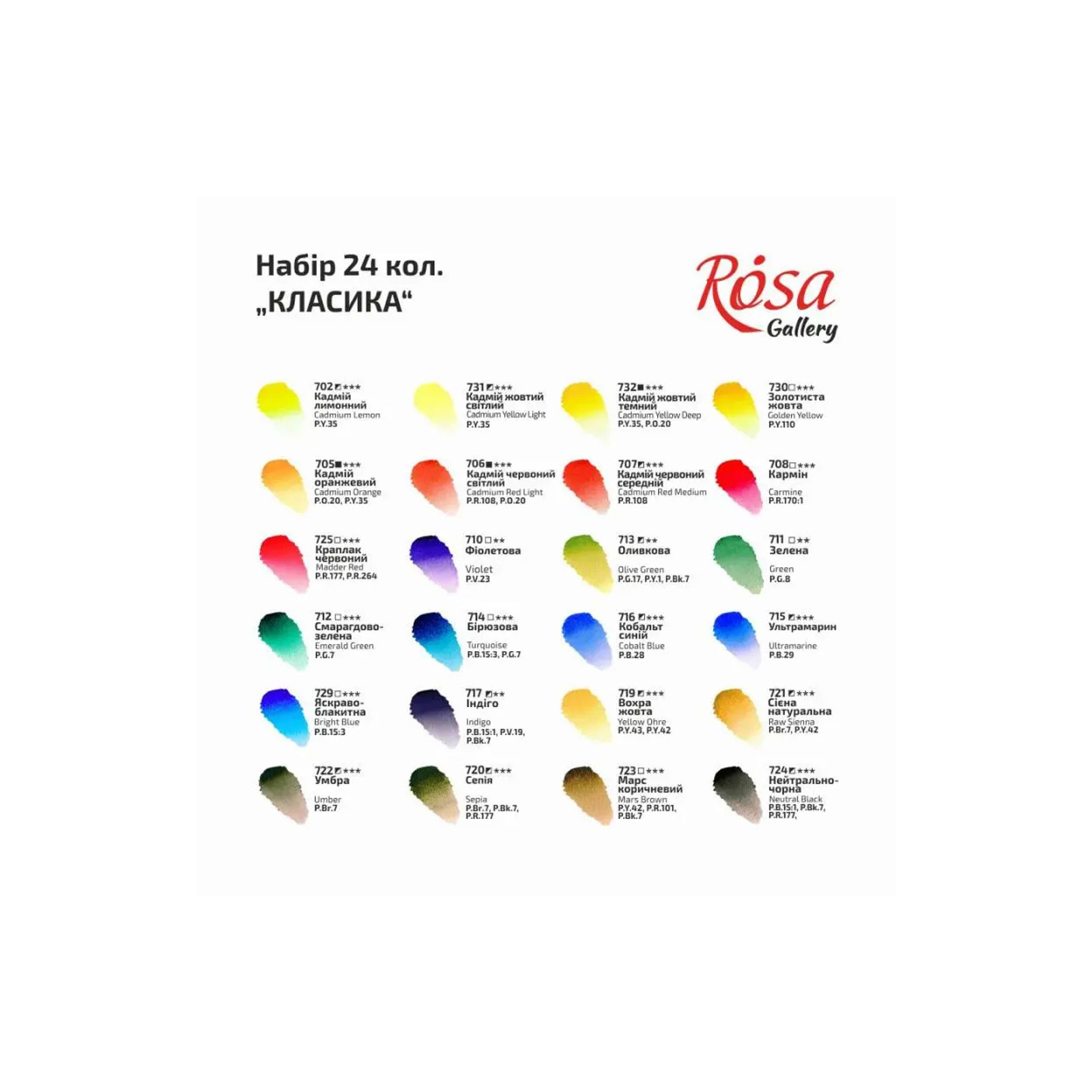 Акварельні фарби Rosa Gallery Класика 24 кольори 2.5 мл кювета, картон, (4823098502821) зображення 4