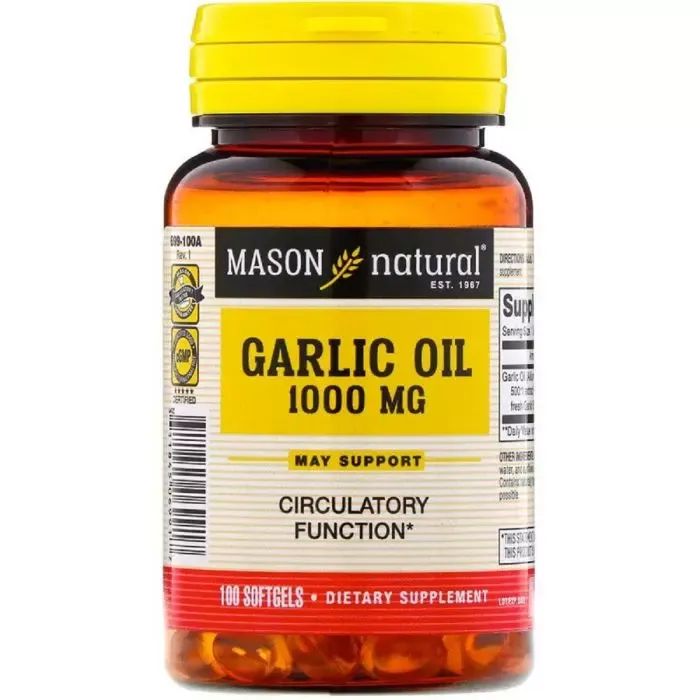 Трави Mason Natural Часникова олія 1000 мг, Garlic Oil, 100 гелевих капсул (MAV-06991)