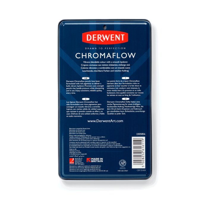 Карандаши цветные Derwent Chromaflow 12 цв. в металлическом пенале (5028252616119) изображение 10