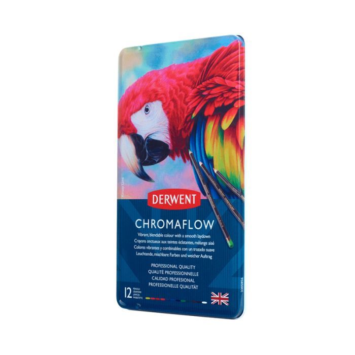 Карандаши цветные Derwent Chromaflow 12 цв. в металлическом пенале (5028252616119) изображение 3