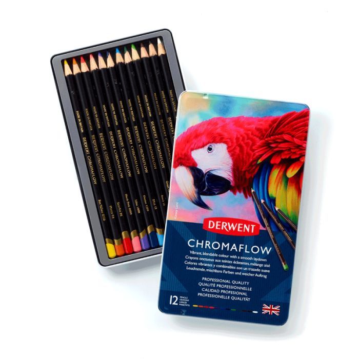 Карандаши цветные Derwent Chromaflow 12 цв. в металлическом пенале (5028252616119) изображение 8